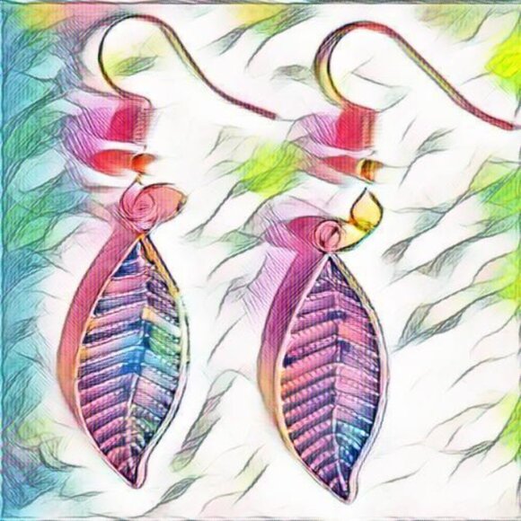 Simple Hollowed Out Leaves Earrings in Silver Tone - Picture 2 of 4